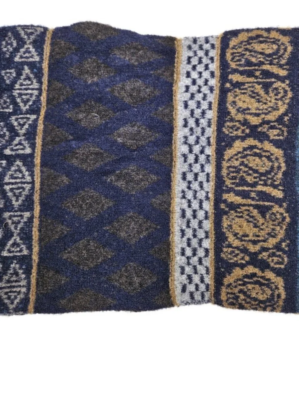 ETRO Italy Wool Blend Scarf Shawl Blue Paisley Geometric Tassel Fringe Blue Grey